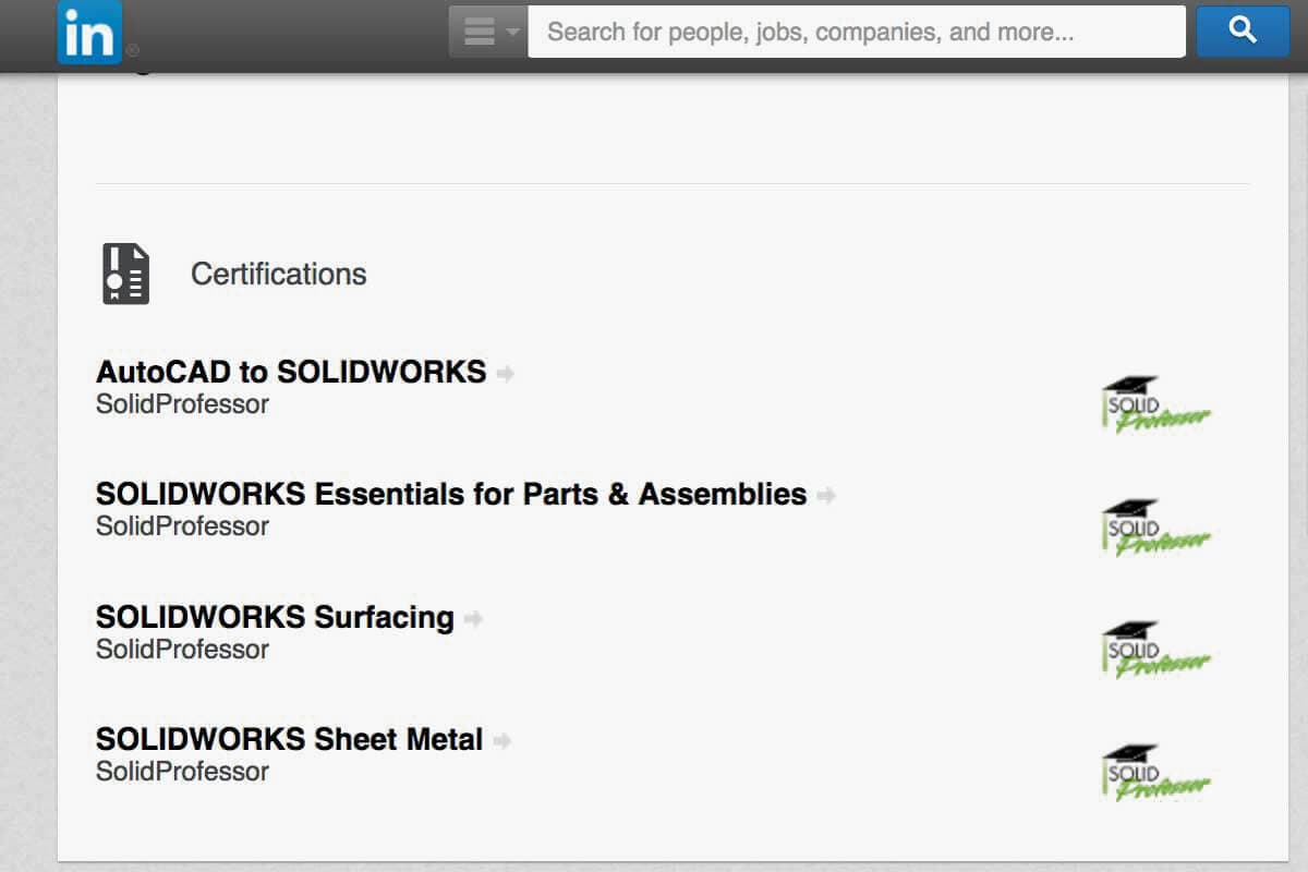 A SolidProfessor Technical Certificate ready to share.