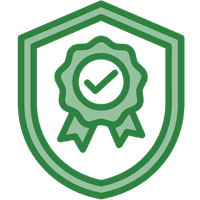 Green icon of a certification badge.