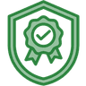 Green icon of a certification badge.