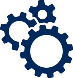 Two-tone green icon of a gear with a download arrow.