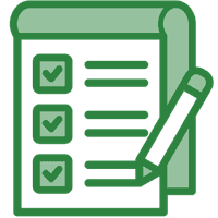 Two-tone green icon of a checklist.