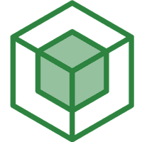 Two-tone green icon of a 3D cube.