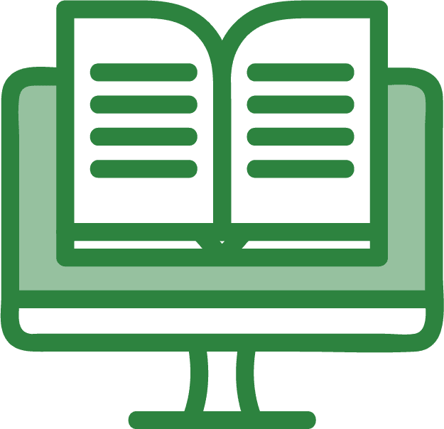Green icon of a training course library.