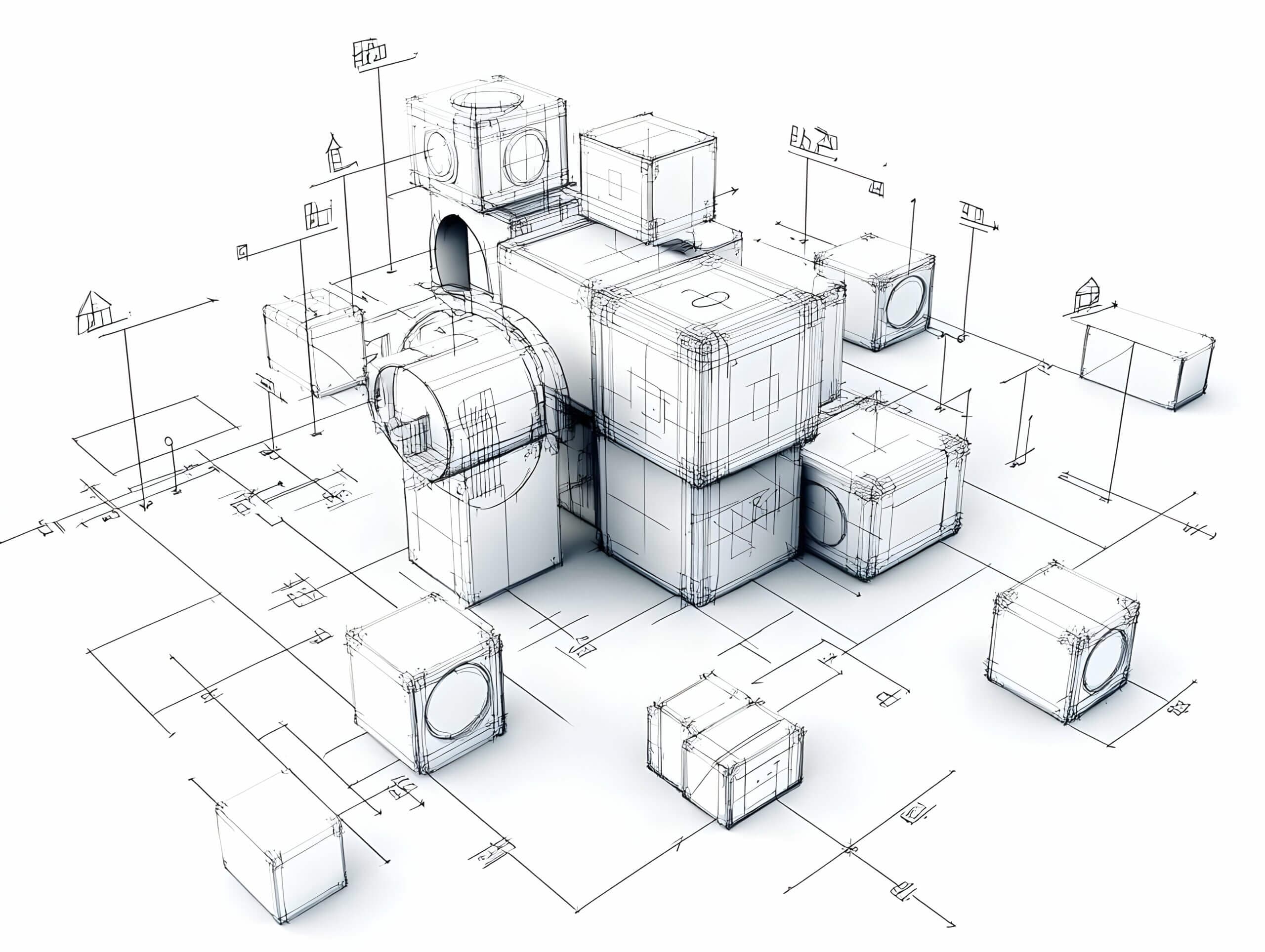 3D Wireframe Cubes Architectural Design