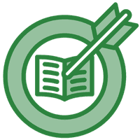 Two-tone green icon of an arrow hitting a bullseye.