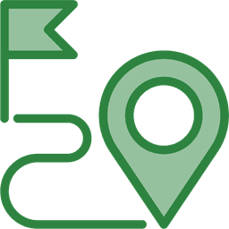 Two-tone green icon of a winding path toward a destination.