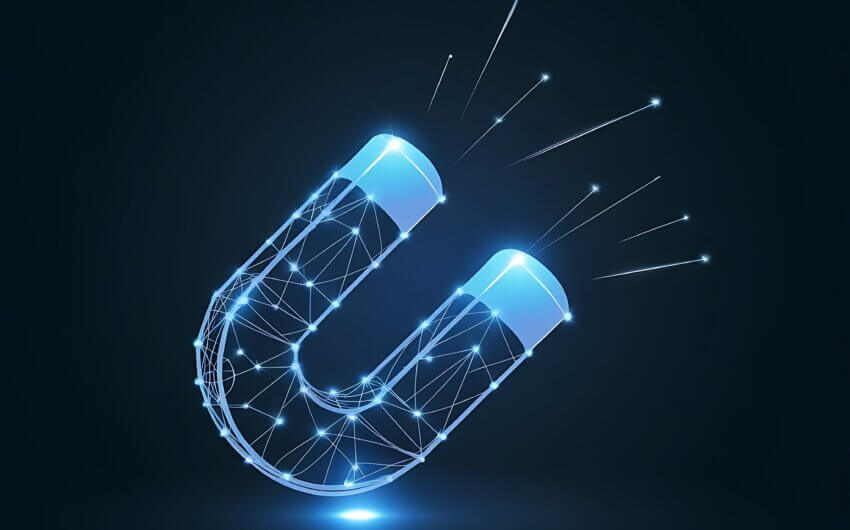 Abstract vector of low poly magnet illustration of points and lines on dark blue background